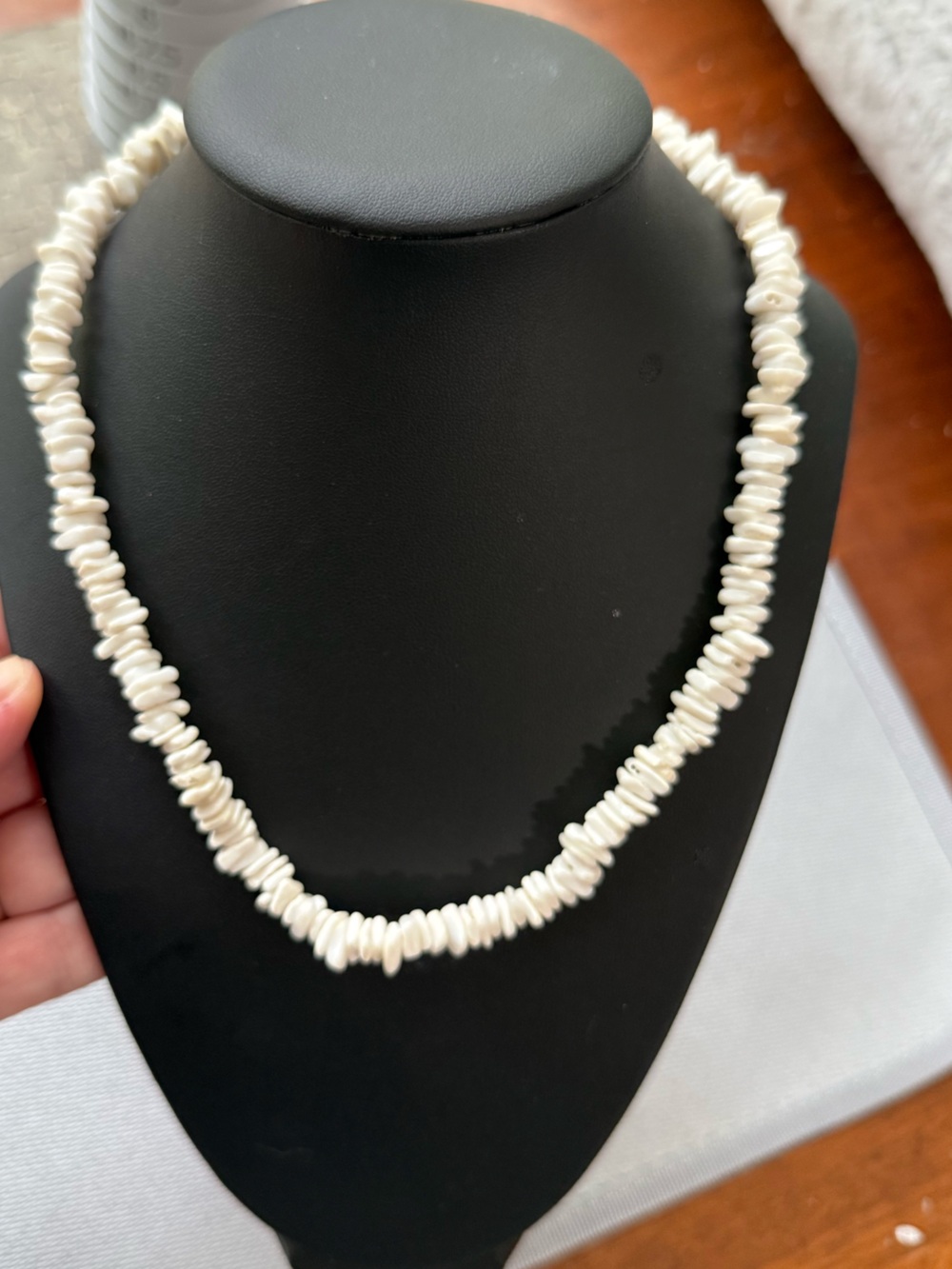 White Shell Chip Necklace with barrel clasp